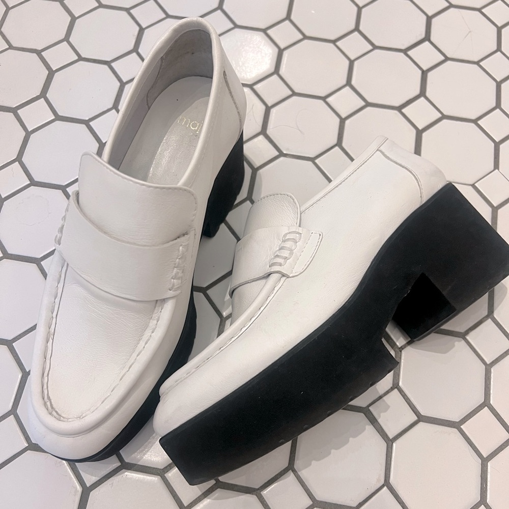 White Platform Loafer Shoes for Women